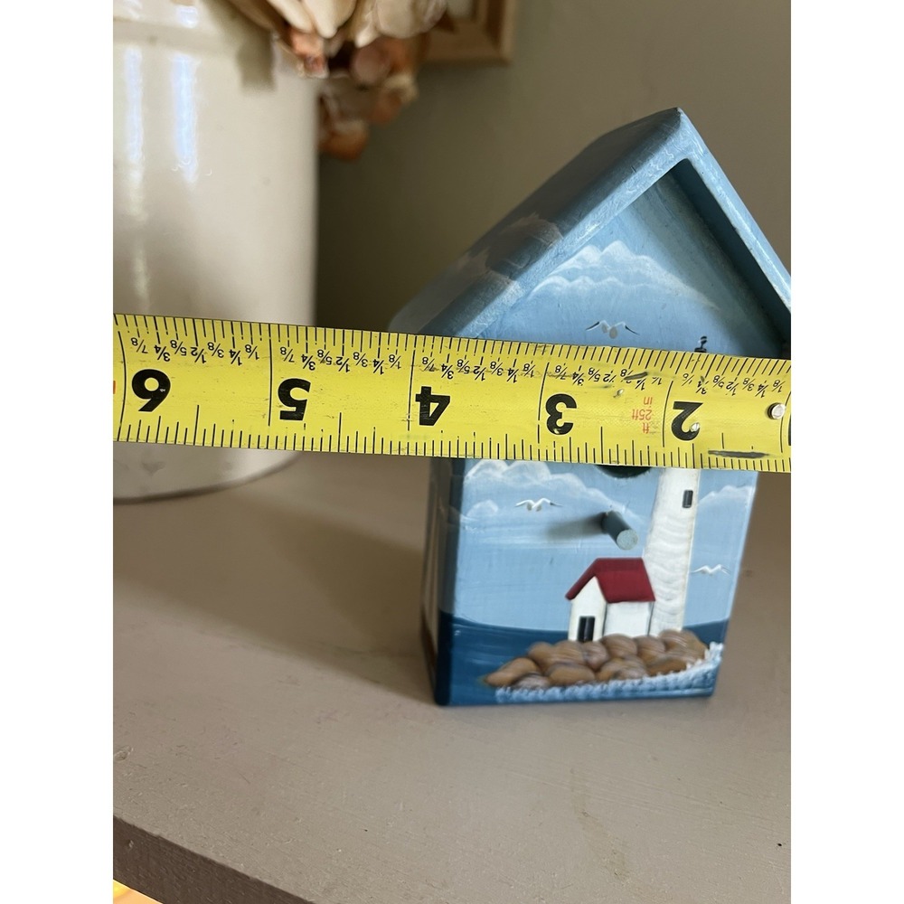 Lighthouse Painted Birdhouse Wood Figure Coastal Nautical Shelf Sitter Decor 5" - Picture 11 of 13